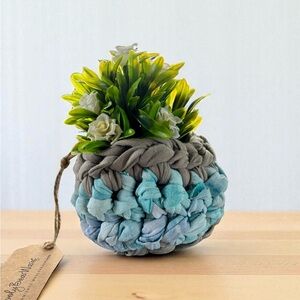 Handcrafted Gray and Blue Crochet Planter